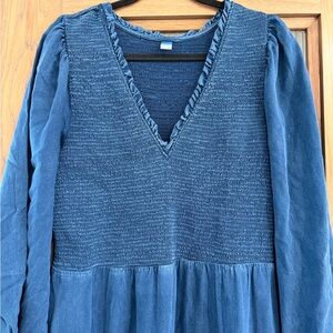 Old Navy Denim Smocked Ruffle Neck Maxi Dress